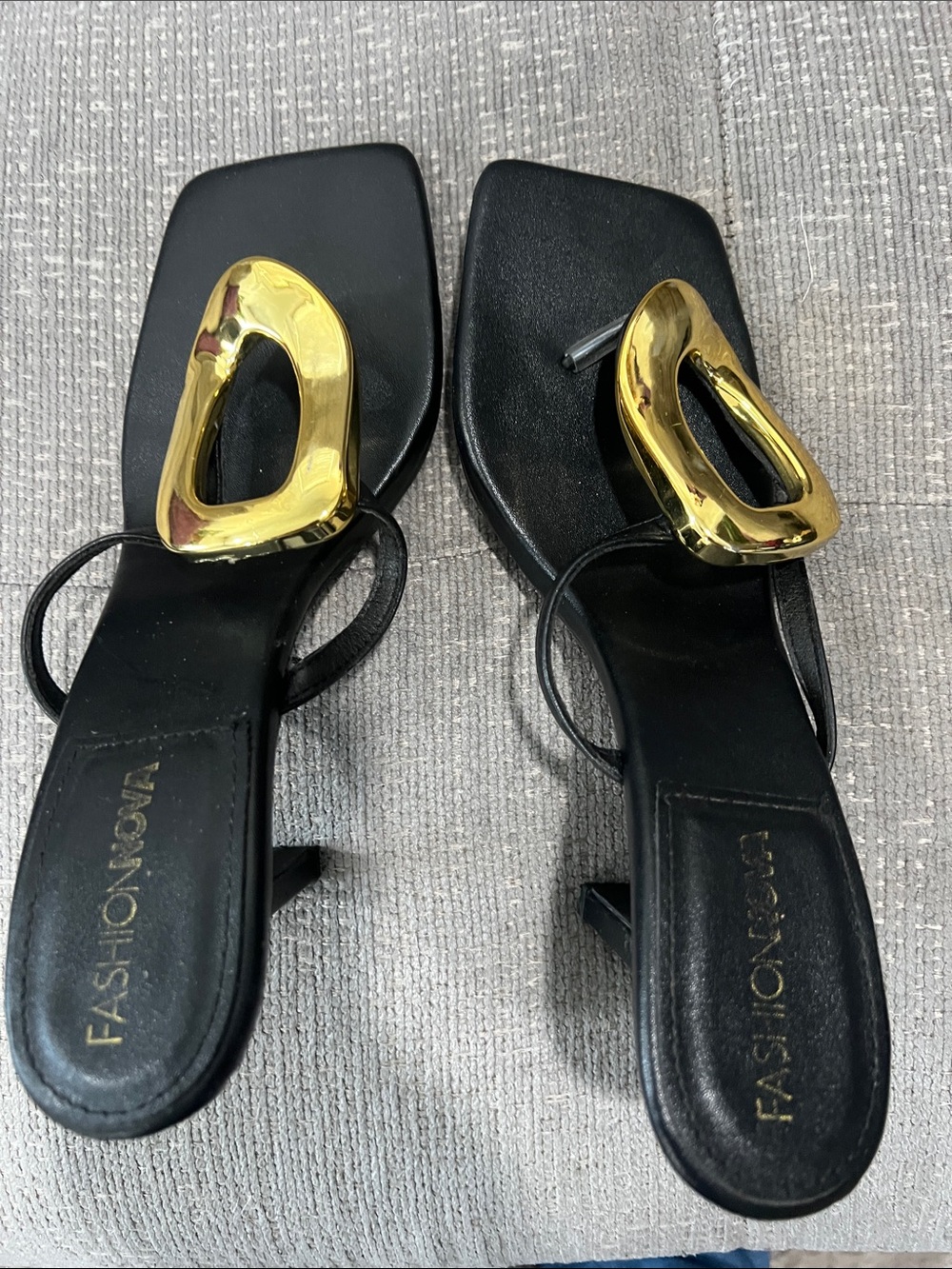 Fashion Nova Black Sandal Heels with Gold Hardware #6